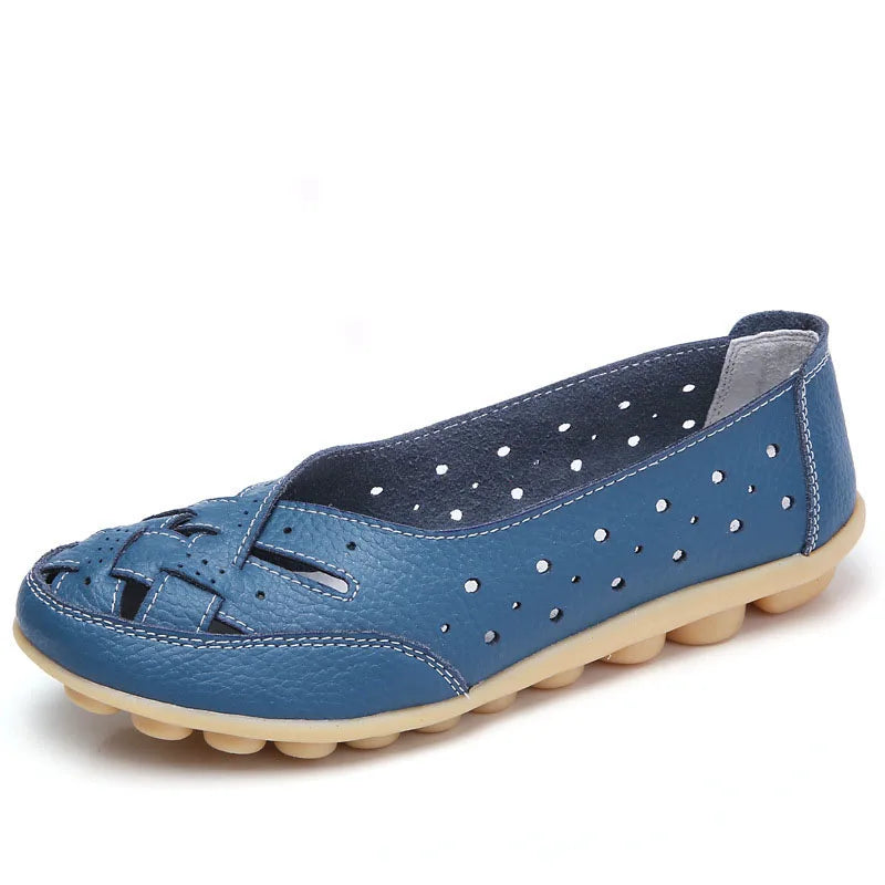 Soft leather ballerinas with comfortable breathable hollow slip-on sole