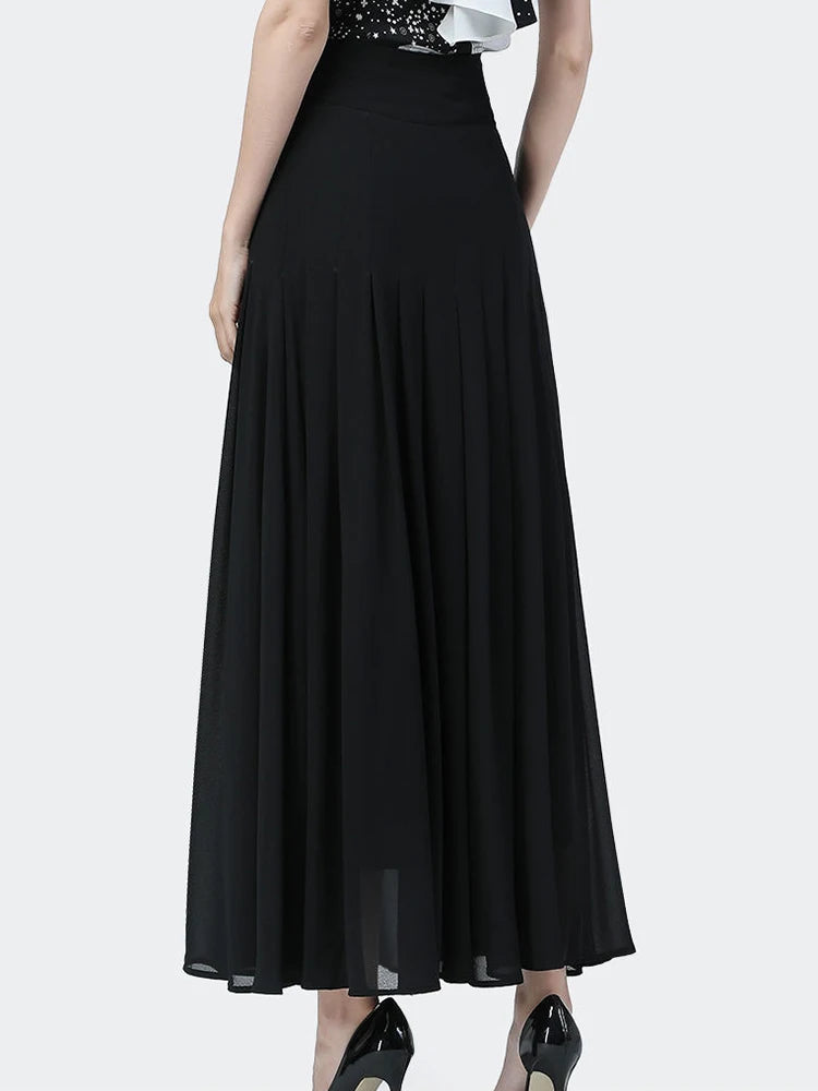 Elegant long high-waisted skirt with buttons on the front, side slit