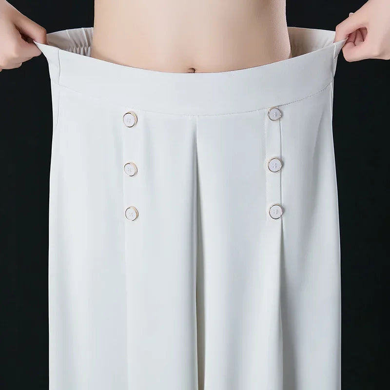 Pantalon culotte taille haute à boutons décoratifs – Respirant pour l'été