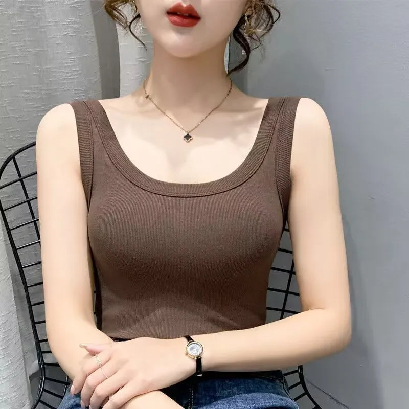 Casual ribbed knit sleeveless tank tops - Basic summer clothing