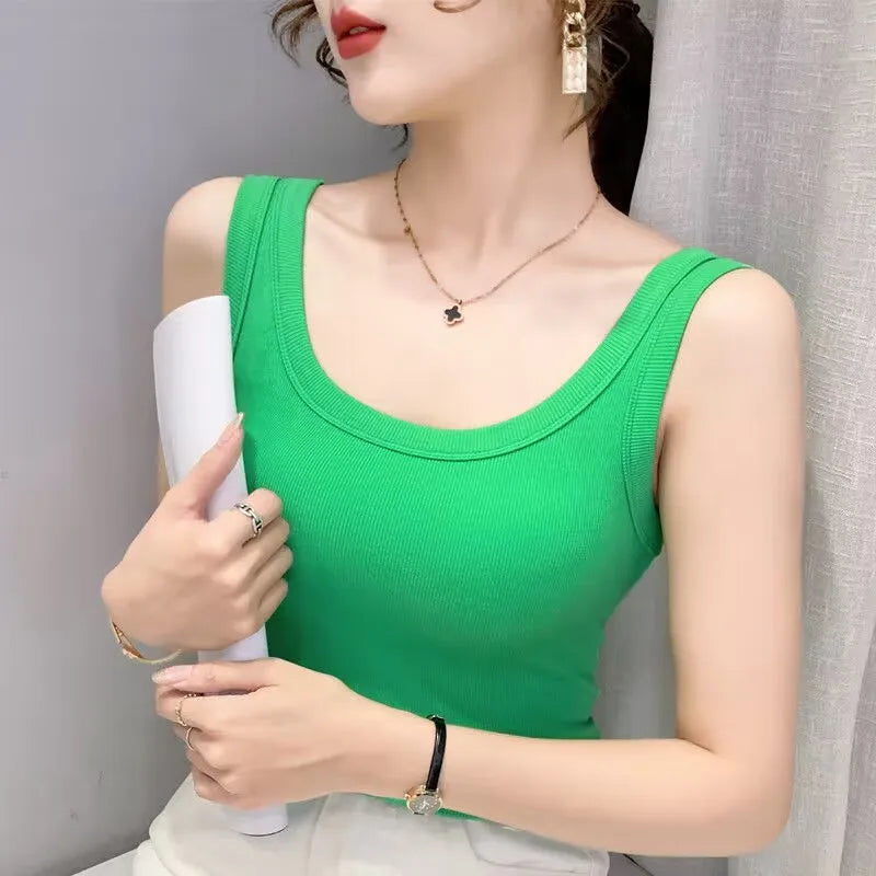 Casual ribbed knit sleeveless tank tops - Basic summer clothing