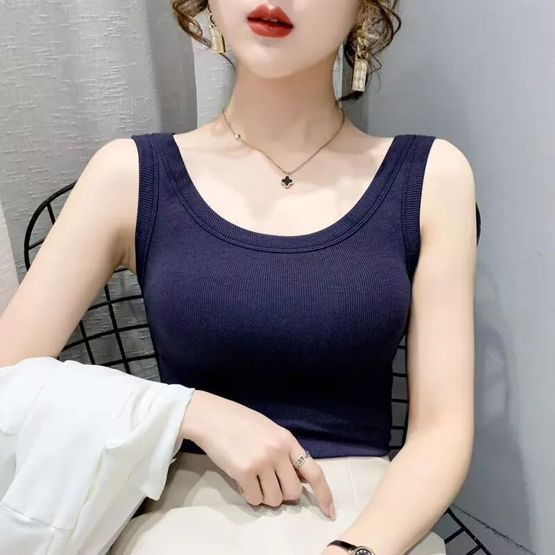 Casual ribbed knit sleeveless tank tops - Basic summer clothing
