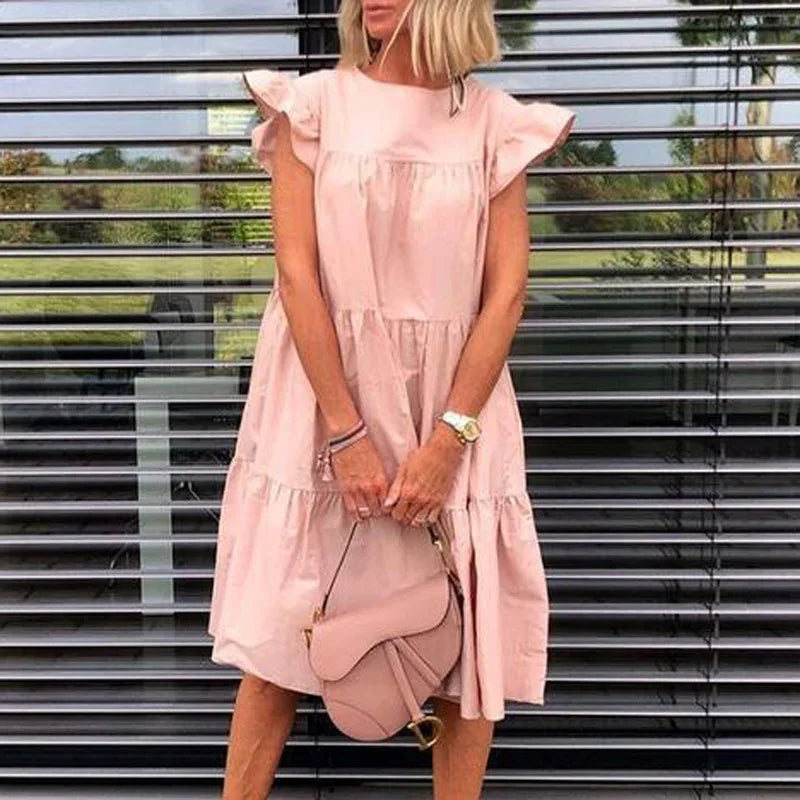 Oversized bohemian chic fluid flounced hem dress for women
