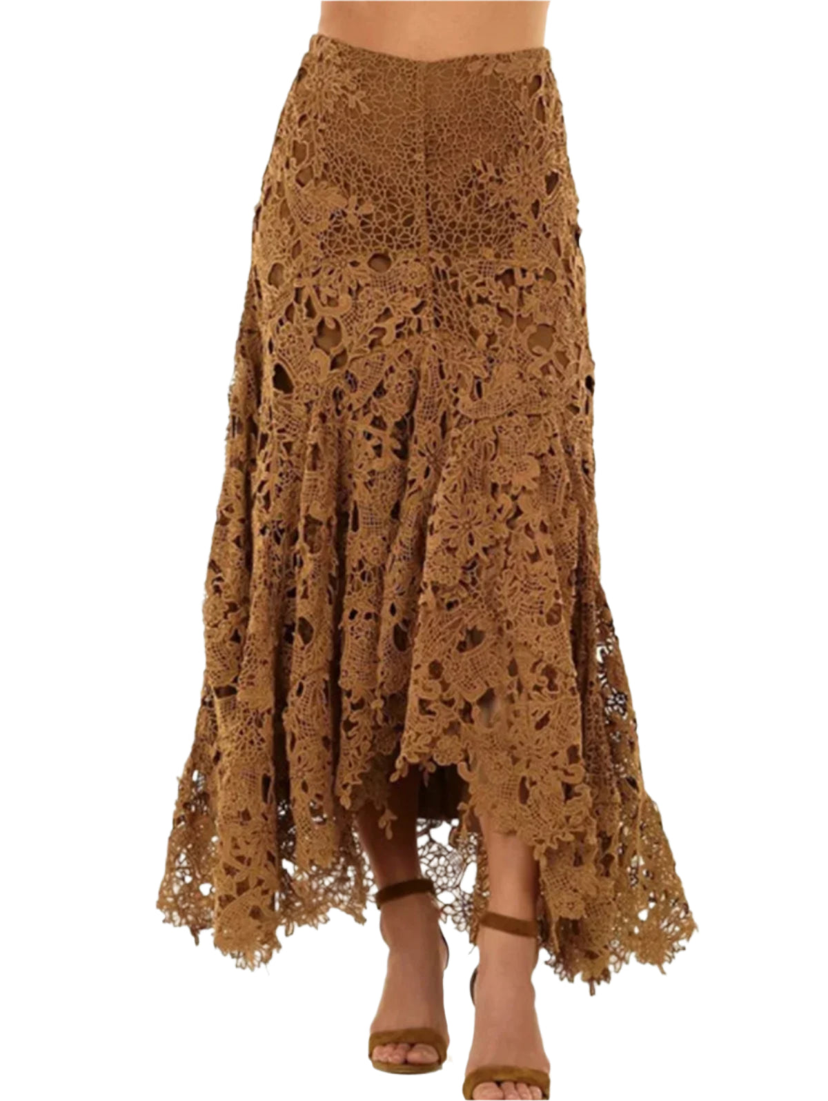 Asymmetric long skirt high waist in elegant lace bohemian style