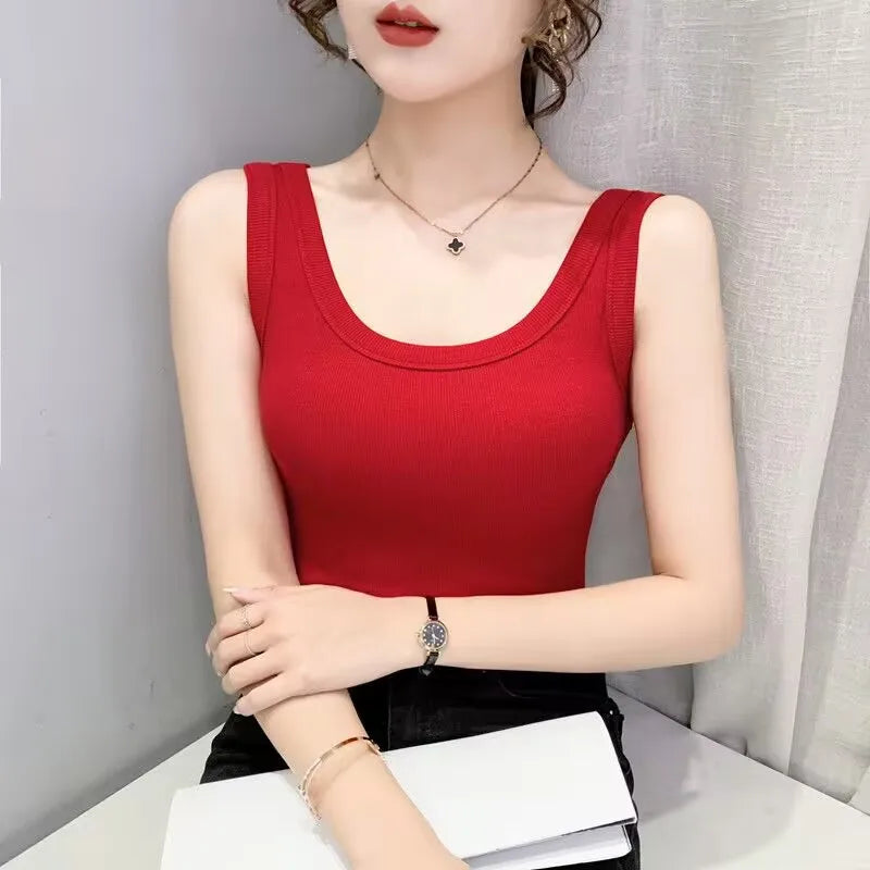 Casual ribbed knit sleeveless tank tops - Basic summer clothing
