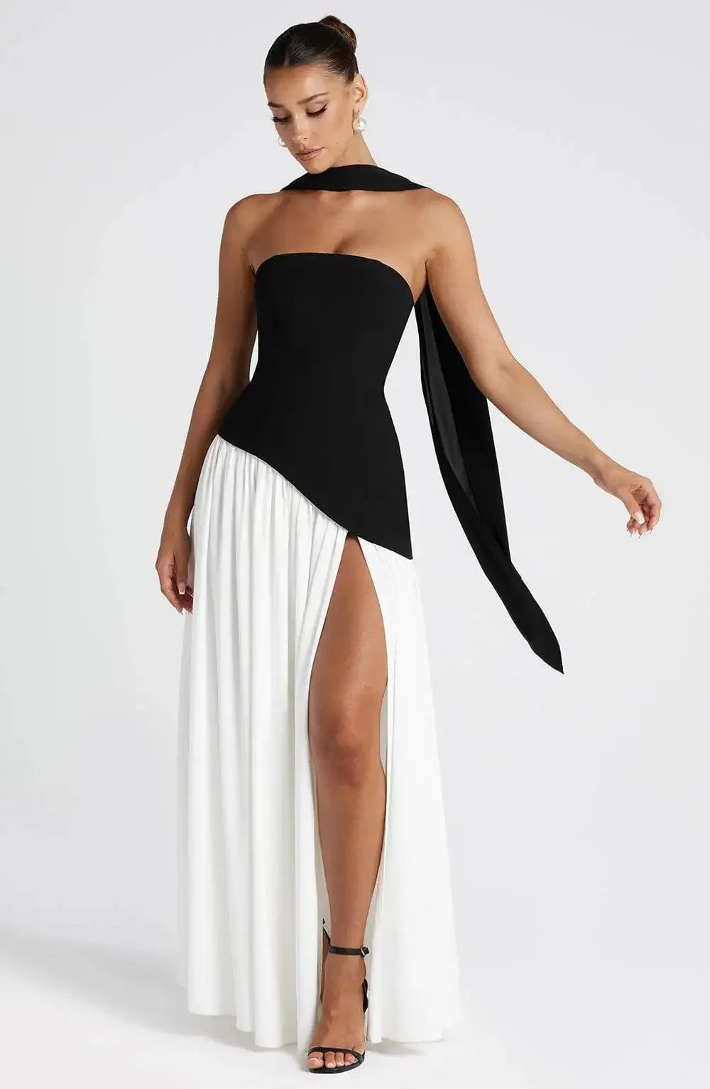 Robe plissée bustier – Robe de soirée dos nu à fente haute pour femme