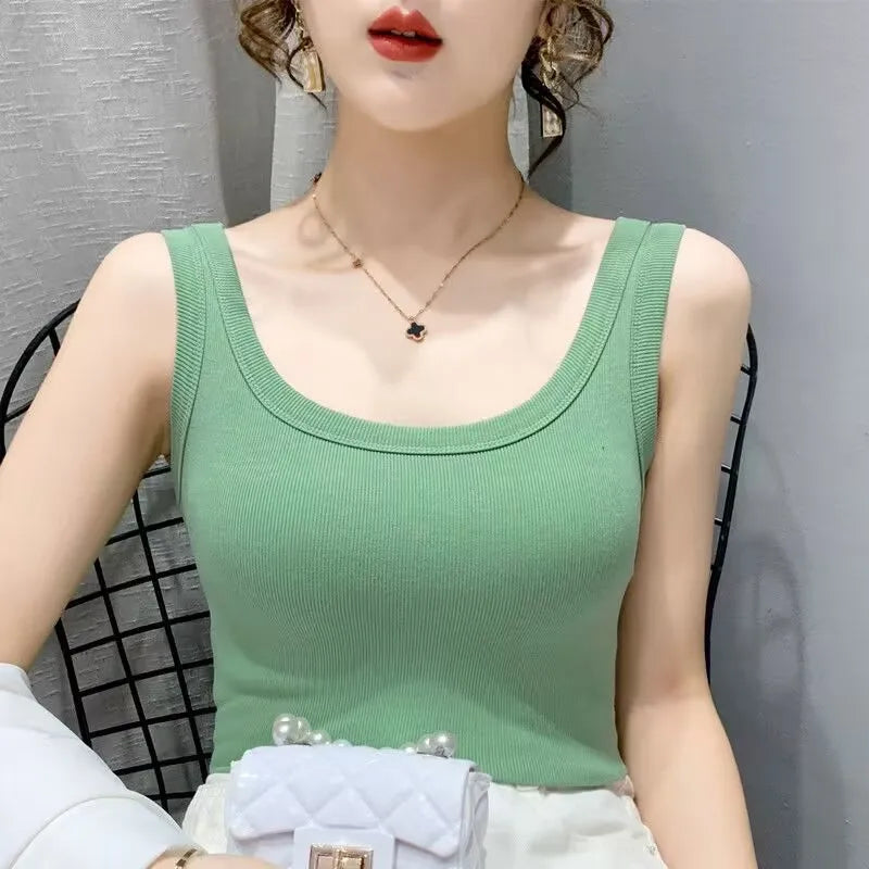 Casual ribbed knit sleeveless tank tops - Basic summer clothing