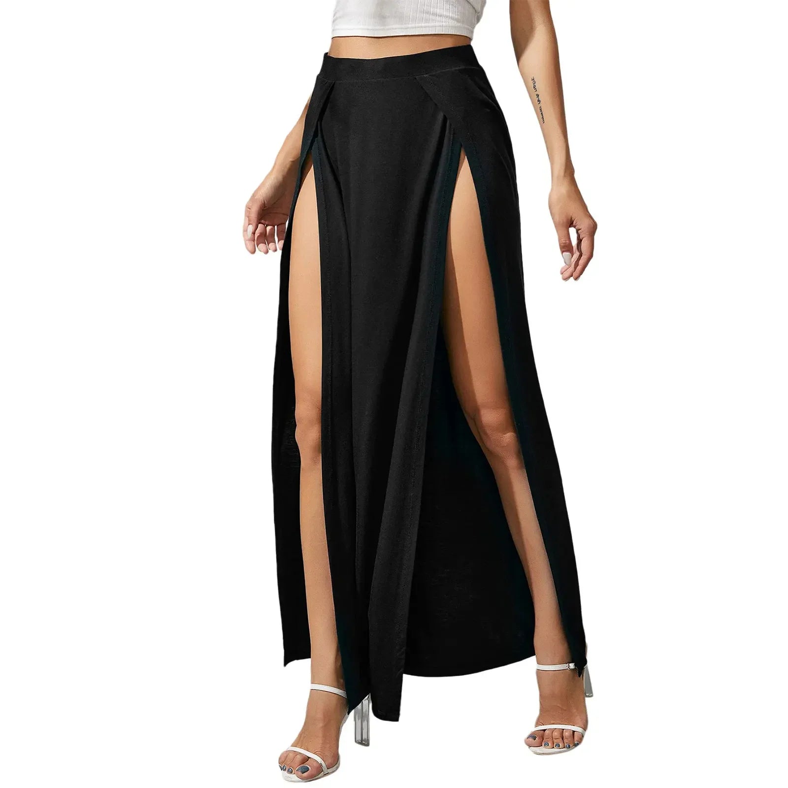Long high-waisted skirt with double slit for women - Flowing and bohemian
