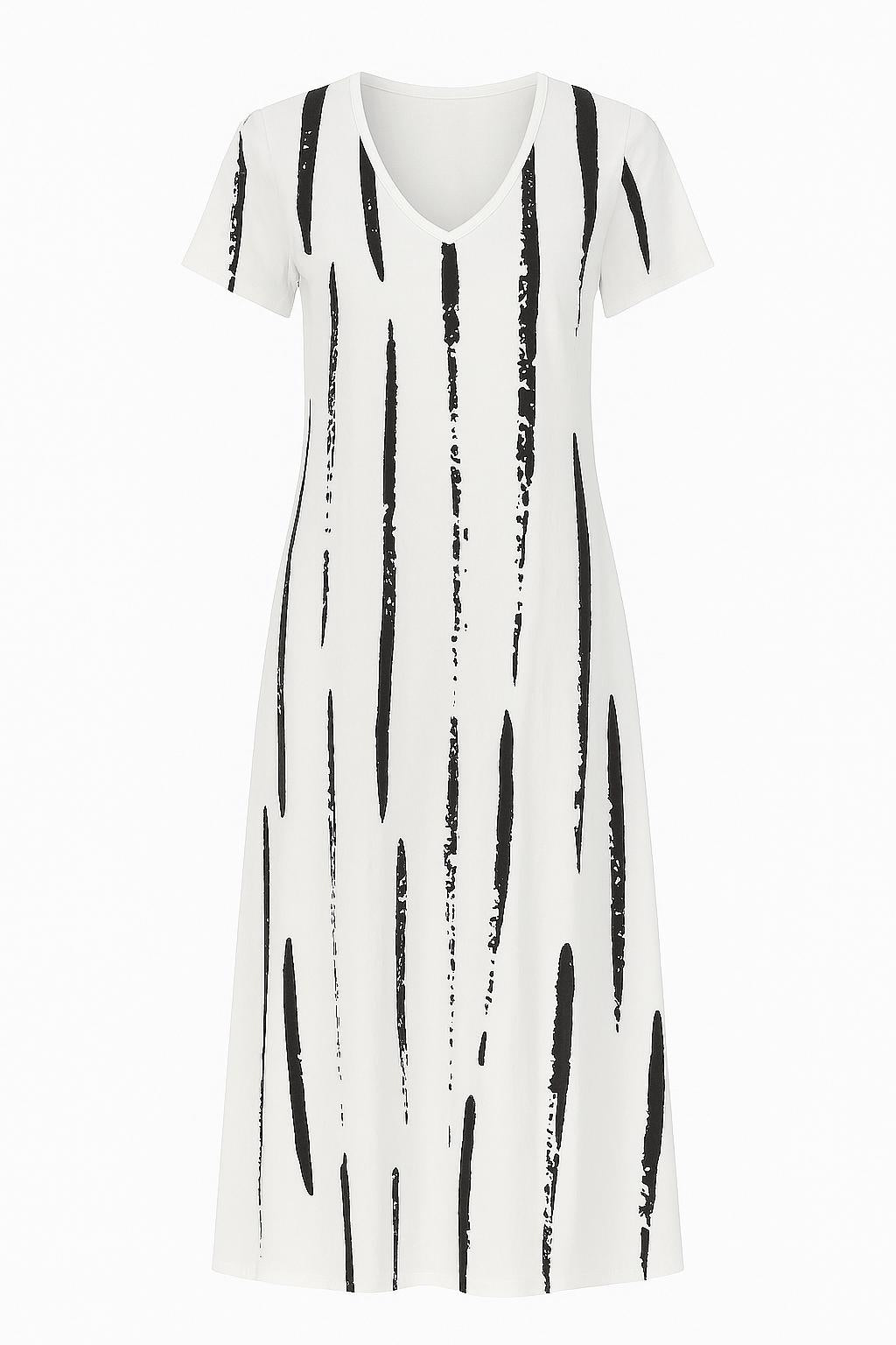 Tanzanix | Abstract Print Maxi Dress – V-Neck – Short Sleeves-Tanzanix