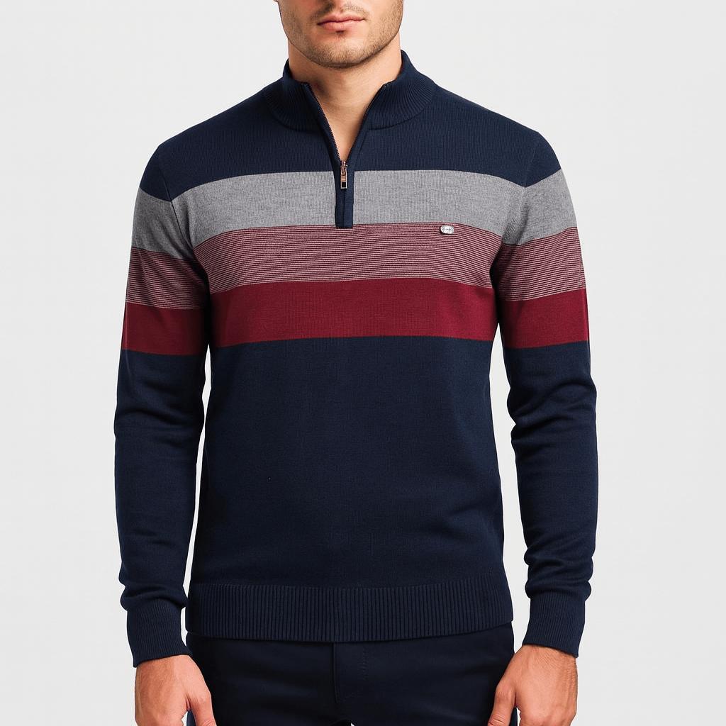 Tanzanix | Smooth knit texture, soft fiber blend half-zip sweater-Apparel & Accessories > Clothing > Clothing Tops > Sweaters-Blue-S-Tanzanix