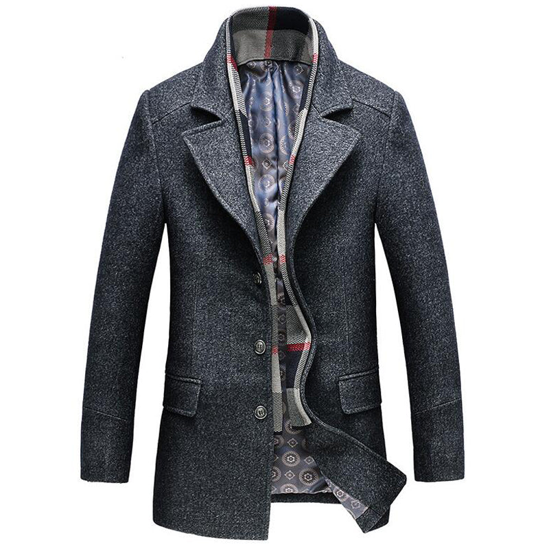 West Louis™ | Wool blend windbreaker coat with turn-down collar and detachable scarf 2