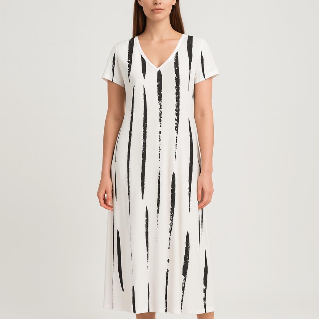 Yvonne | Abstract Print Maxi Dress – V-Neck – Short Sleeves