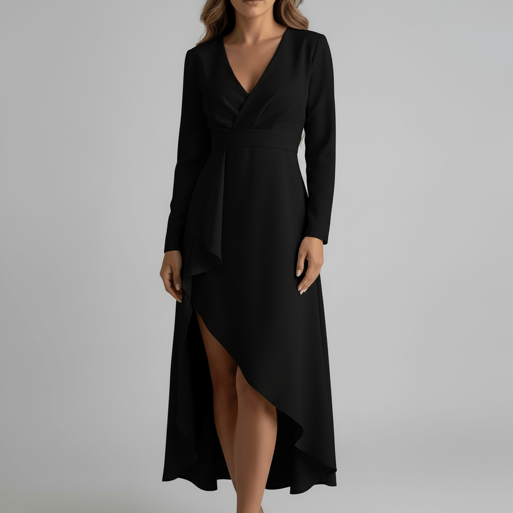 Yvonne | Asymmetrical midi dress with V-neck