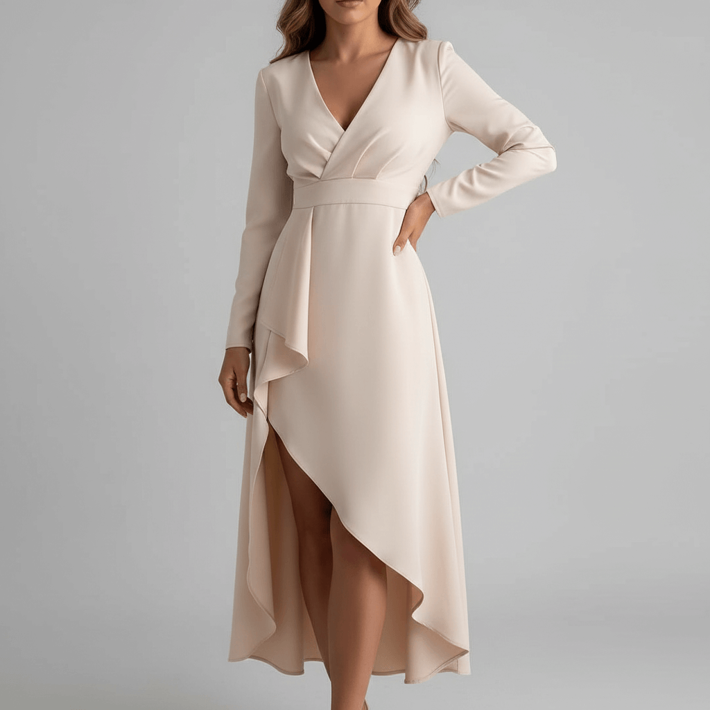 Yvonne | Asymmetrical midi dress with V-neck