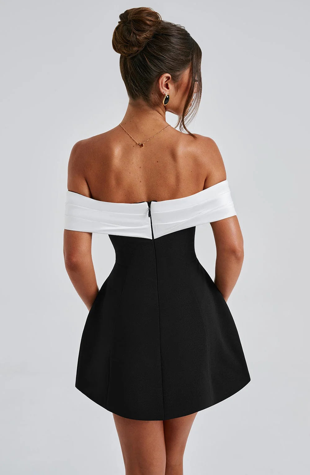Yvonne | Bardot neckline mini dress with contoured bubble skirt