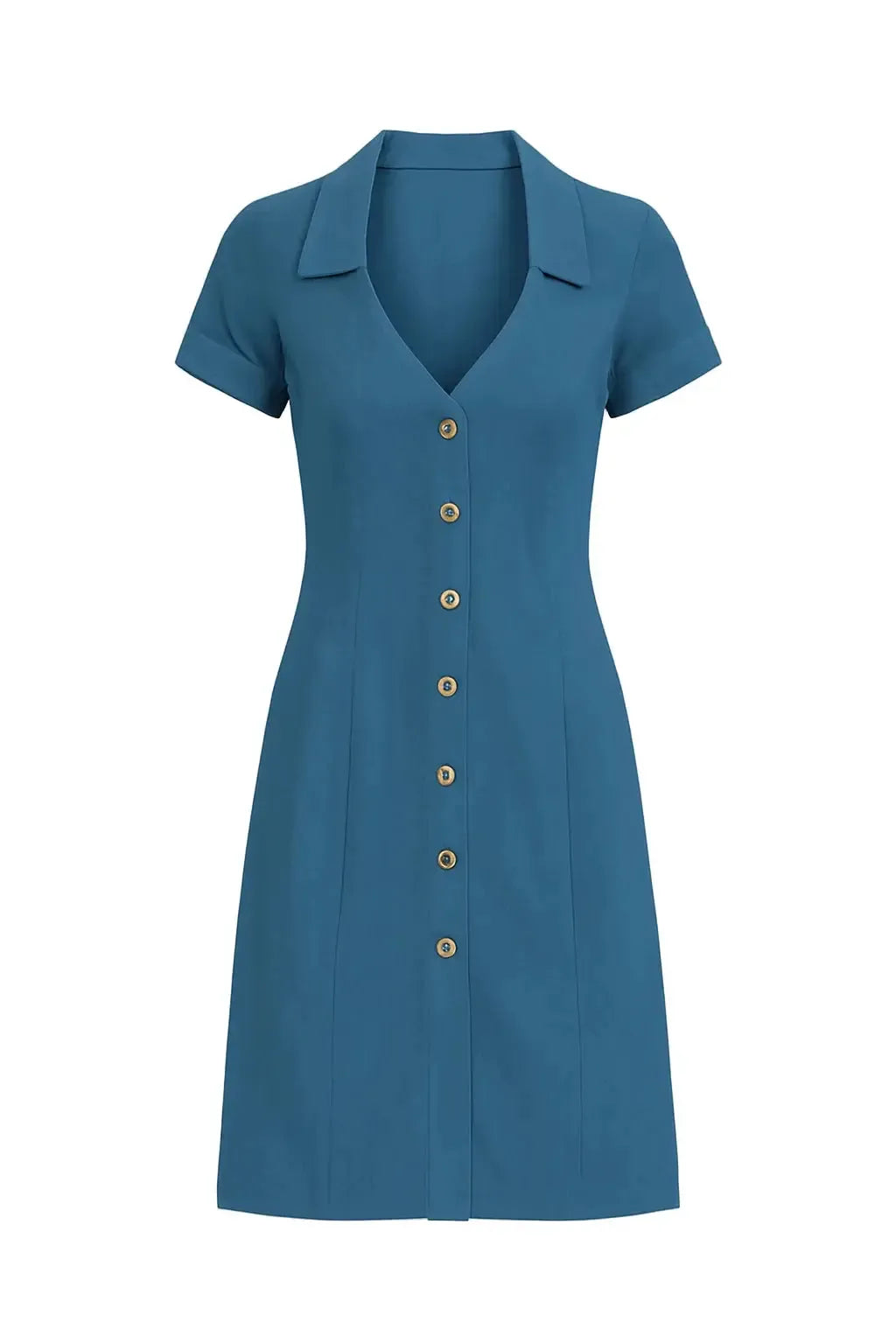 Yvonne | Button-Down Dress – V-Neck Collar – Short Sleeves