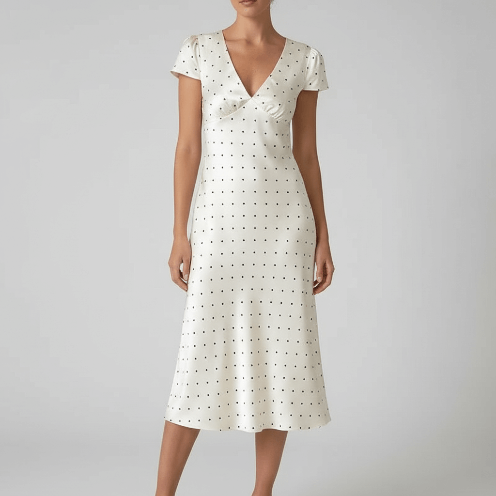 Yvonne | Elegant Print Satin Midi Dress