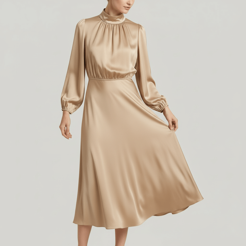 Yvonne | High neckline long sleeve midi dress