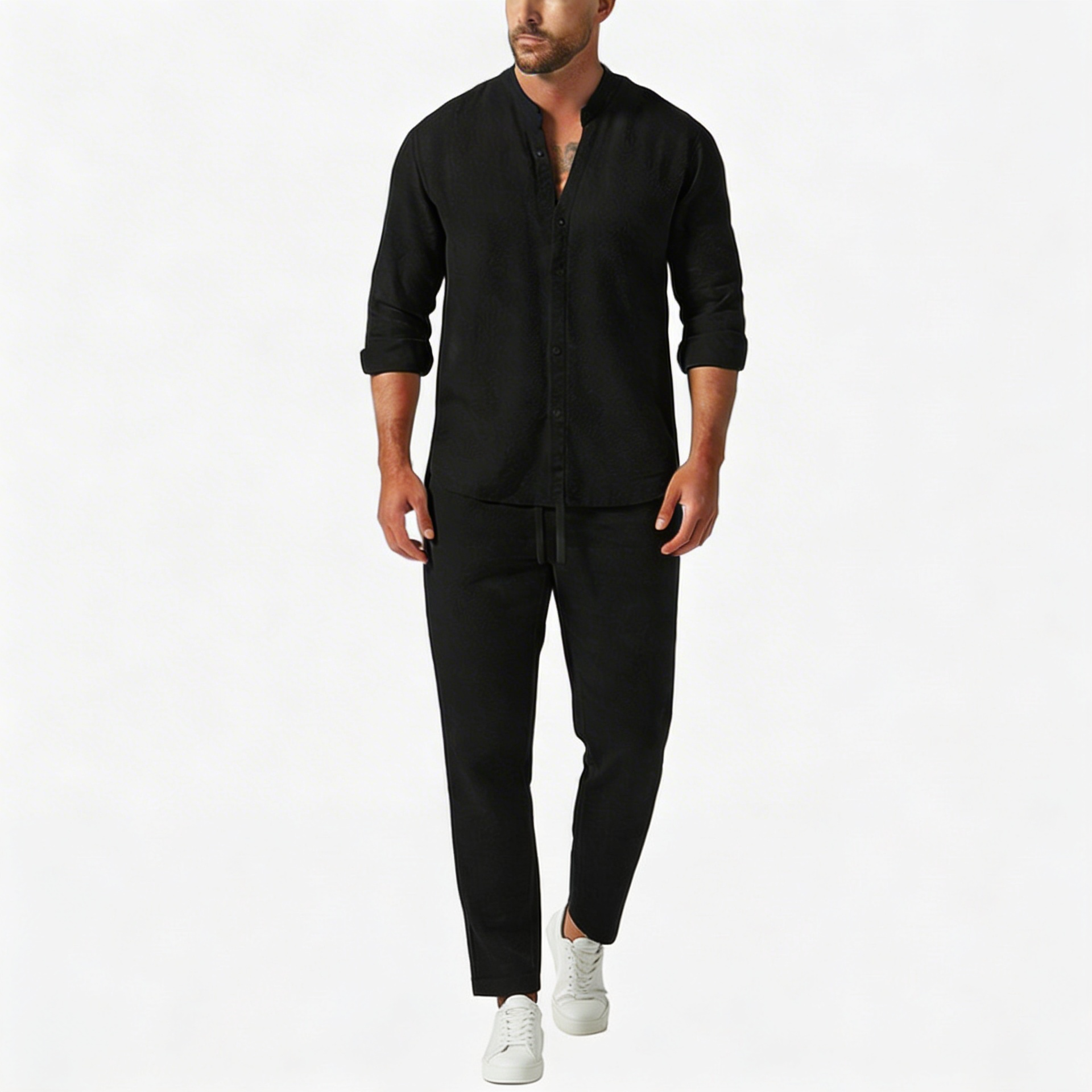 Yvonne | Loose top and fitted trousers linen two-piece set