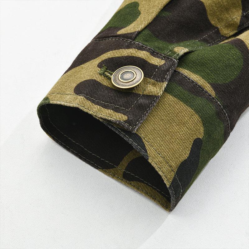 Yvonne | Retro-inspired camouflage canvas denim jacket