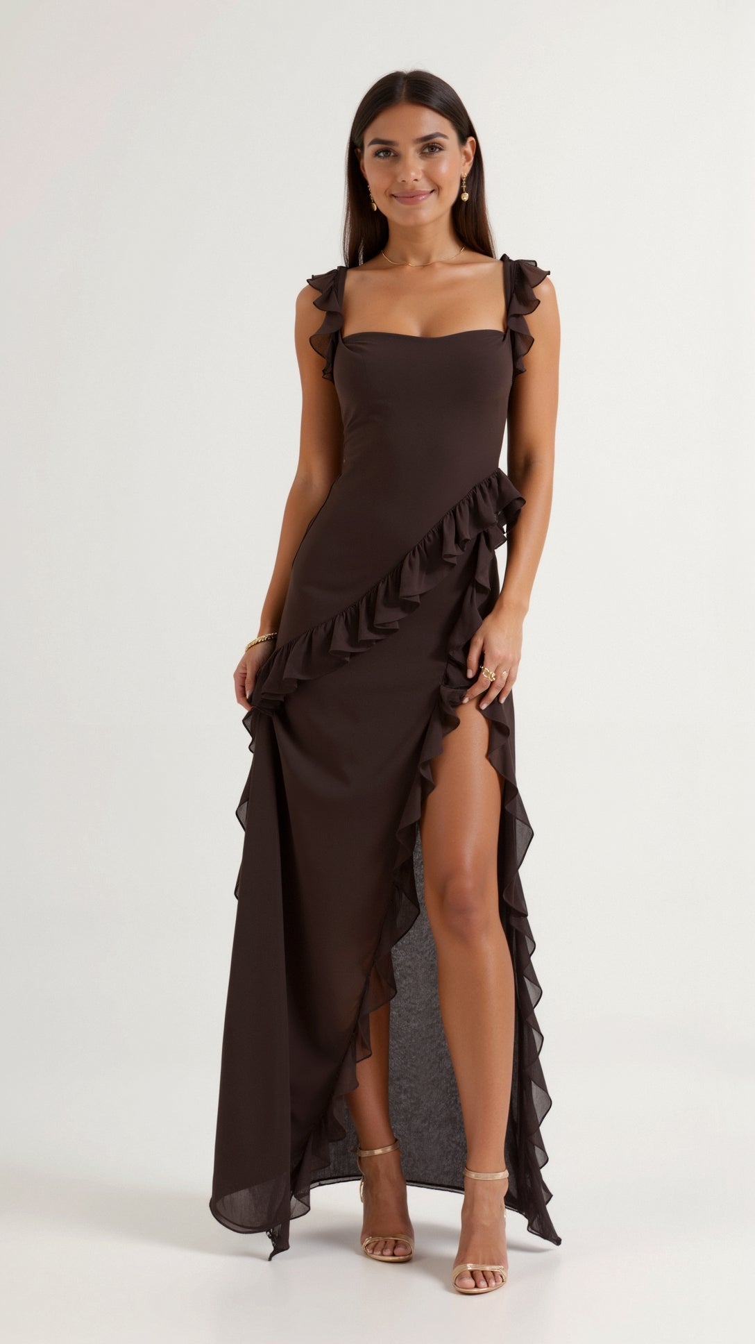 Yvonne | Ruffled Maxi Dress with High Slit