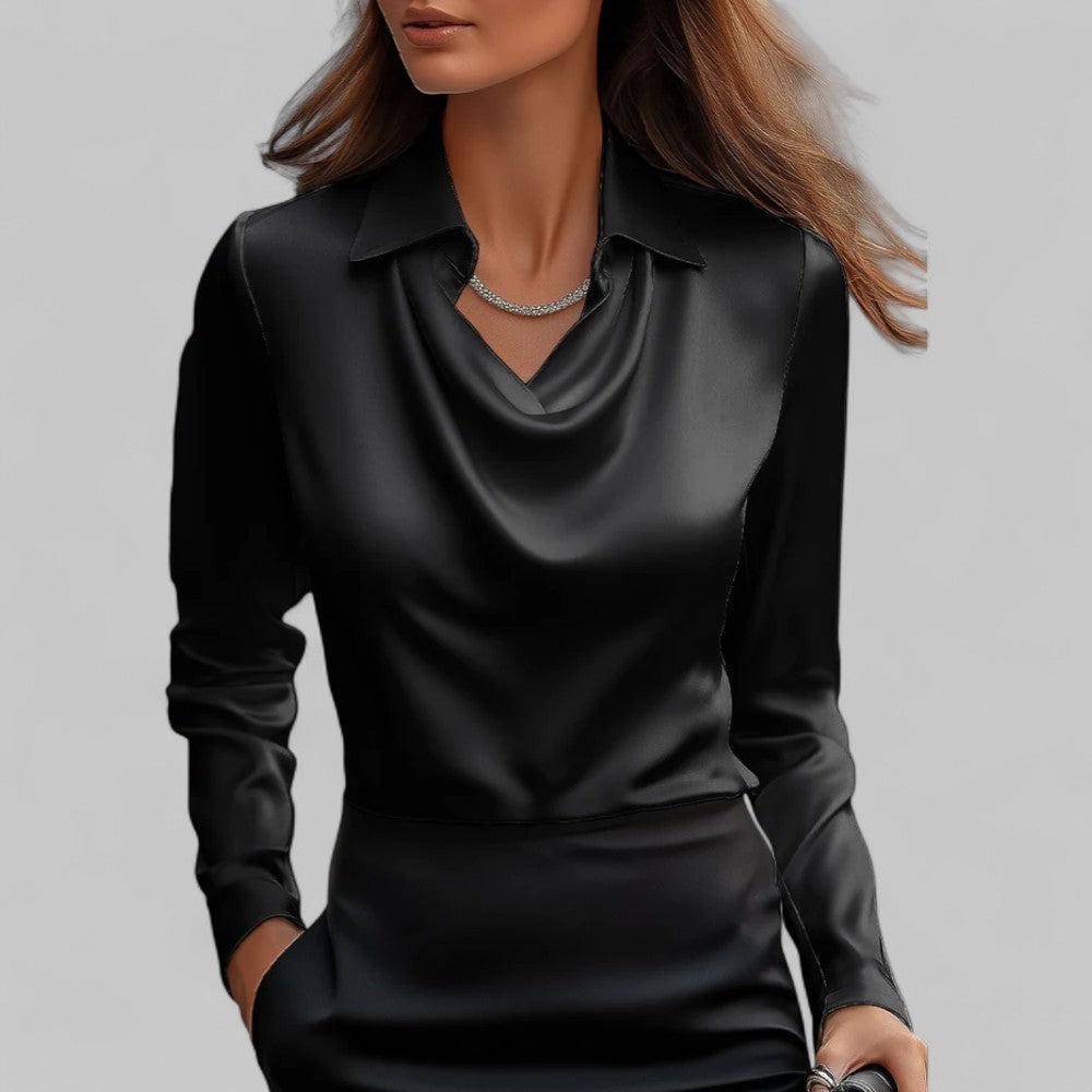 Yvonne | Satin blouse with shawl collar