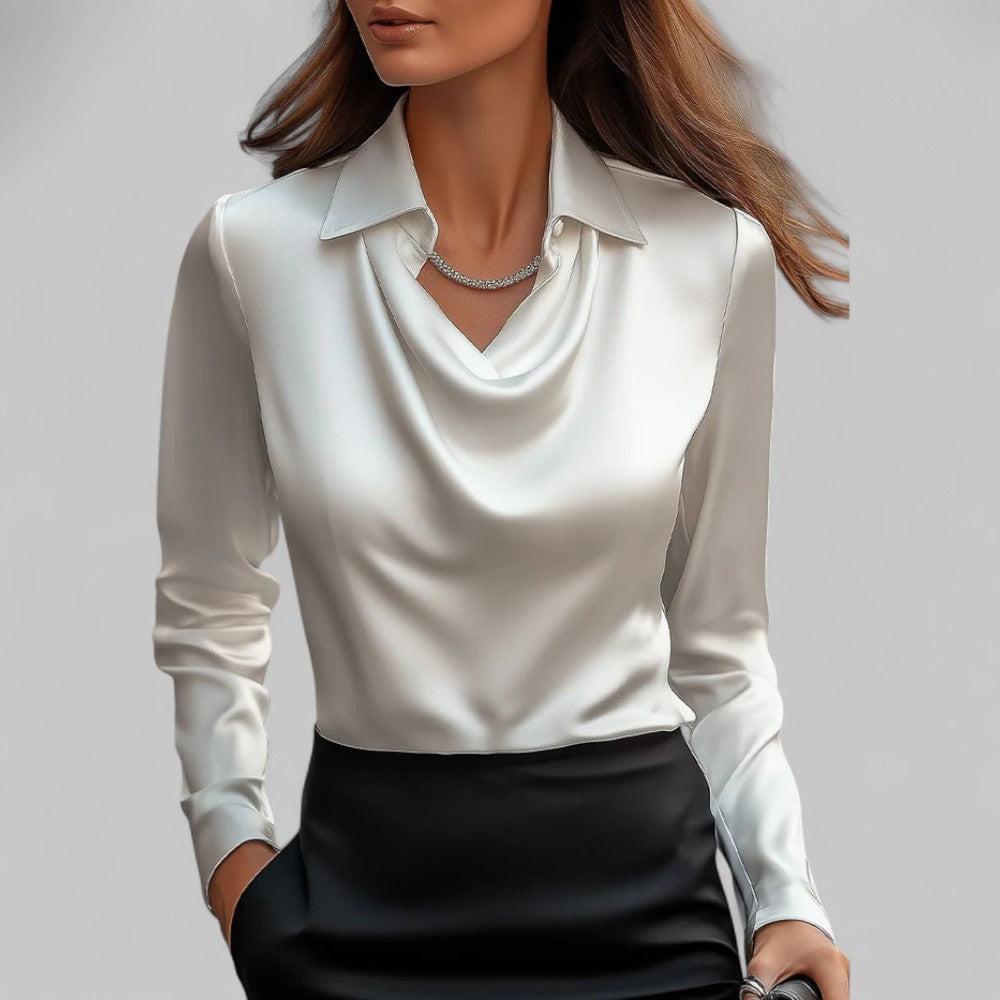Yvonne | Satin blouse with shawl collar