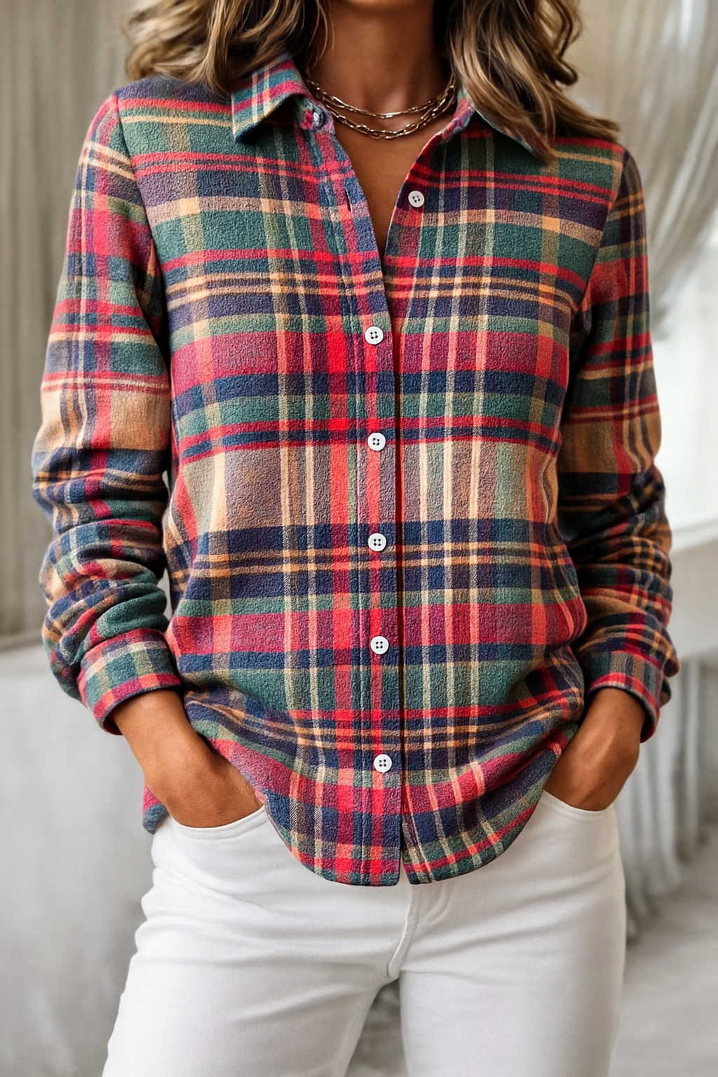 Yvonne | Soft cotton flannel checkered blouse