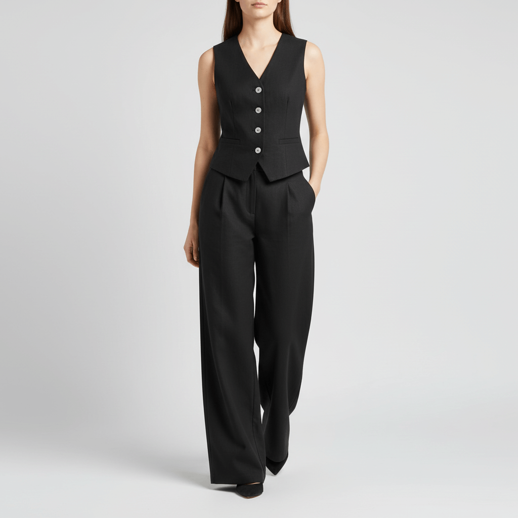Yvonne | Structured vest and wide-leg linen two-piece set