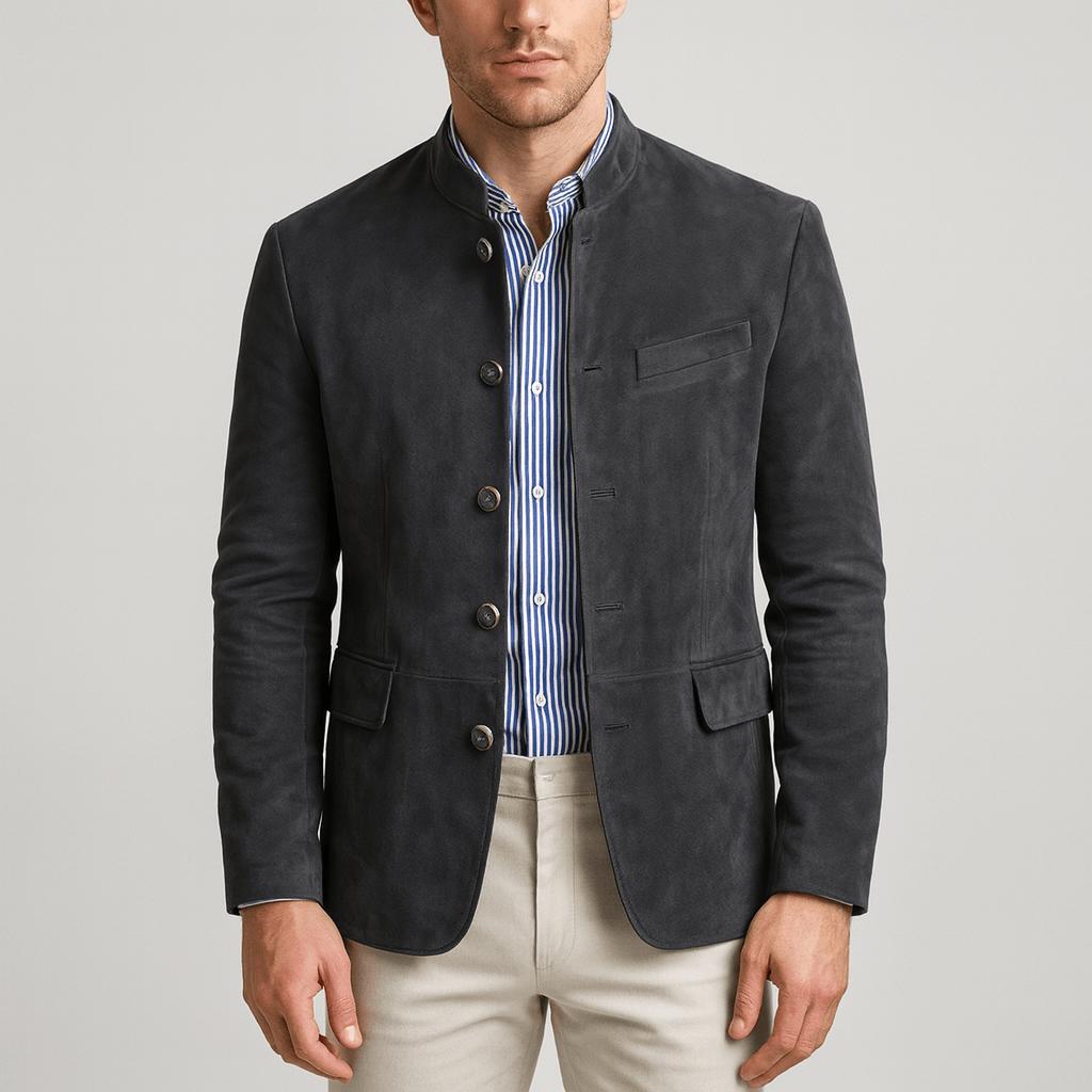 Yvonne | Suede blazer with band collar