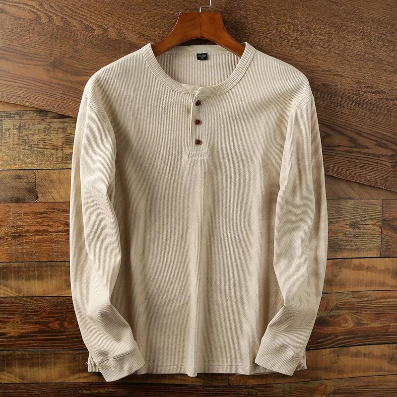 Yvonne | Textured waffle knit long sleeve henley shirt