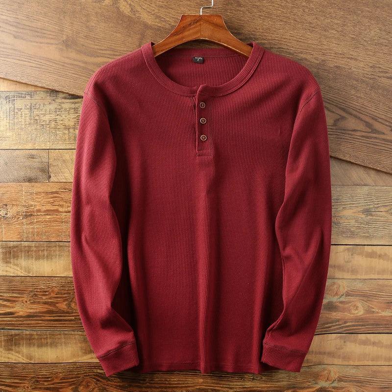 Yvonne | Textured waffle knit long sleeve henley shirt