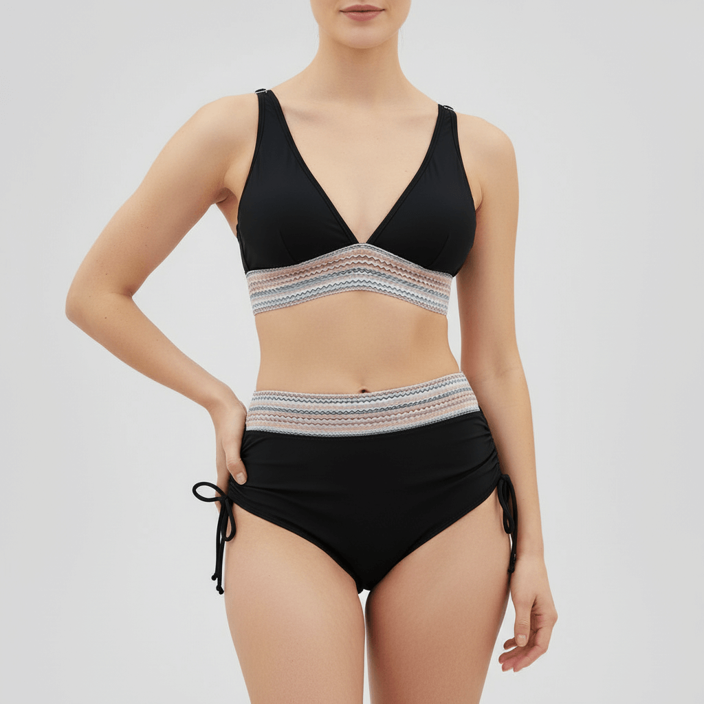 Yvonne | V-neck two-piece swimsuit with adjustable straps and high-waisted bottoms