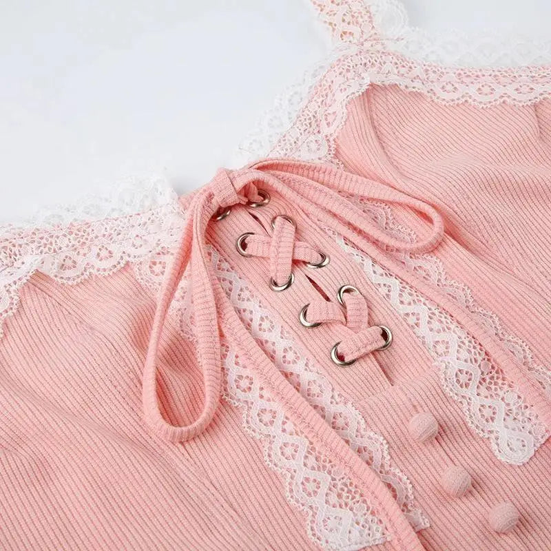 Stylish lace-up top with delicate lace details