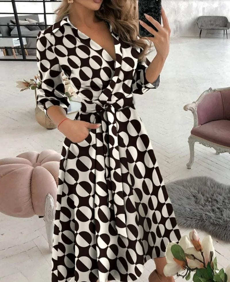 Robe portefeuille mi-longue élégante pour femme – Col en V, style printemps