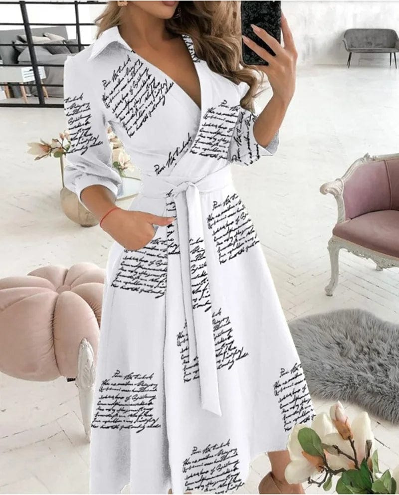 Robe portefeuille mi-longue élégante pour femme – Col en V, style printemps