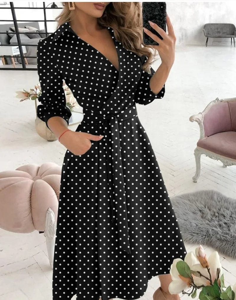 Robe portefeuille mi-longue élégante pour femme – Col en V, style printemps