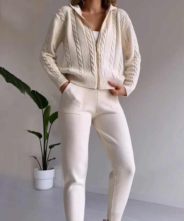 Olivie - Ensemble tricoté jacquard deux pièces alliant élégance et confort