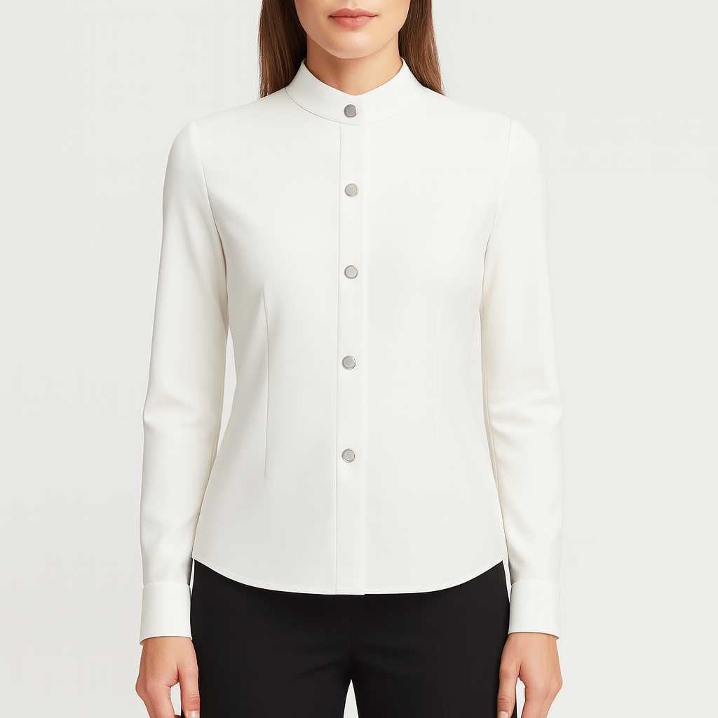 Minimalist Blouse – Stand Collar – Hidden Button Closure | Yvonne Eclat