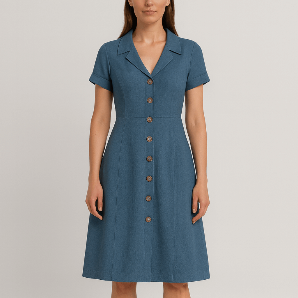 Button-Down Dress – V-Neck Collar – Short Sleeves | Yvonne Eclat