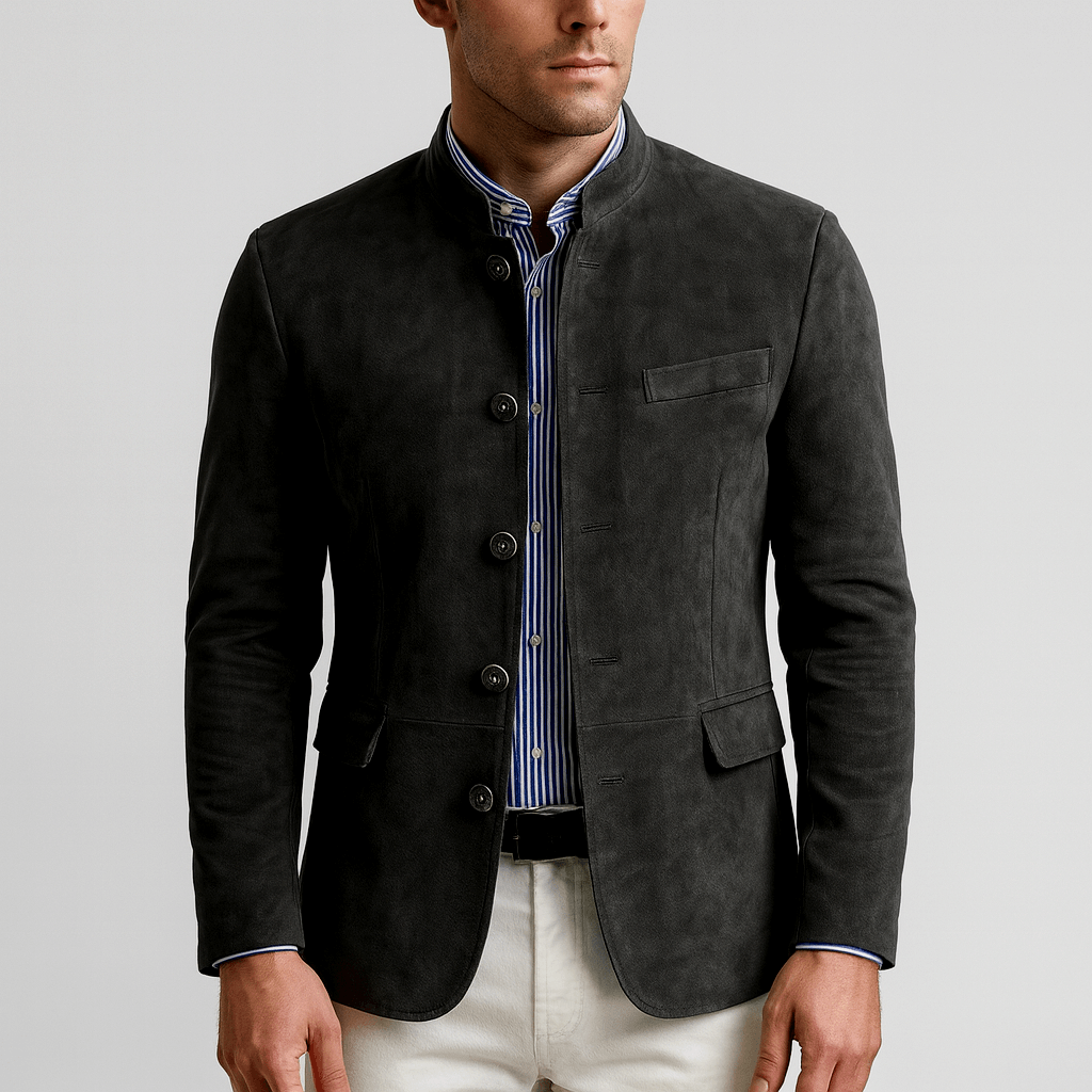 Yvonne | Suede blazer with band collar