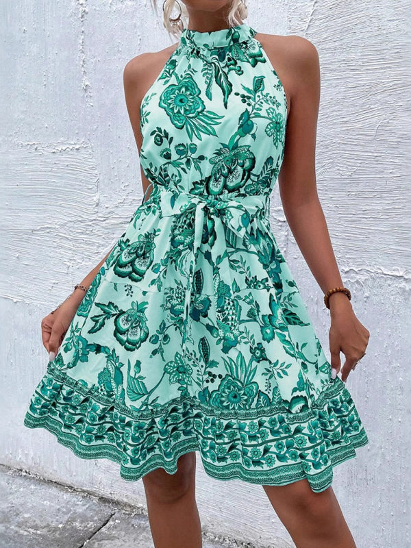 Fitted dress with floral print and backless mini dress for women