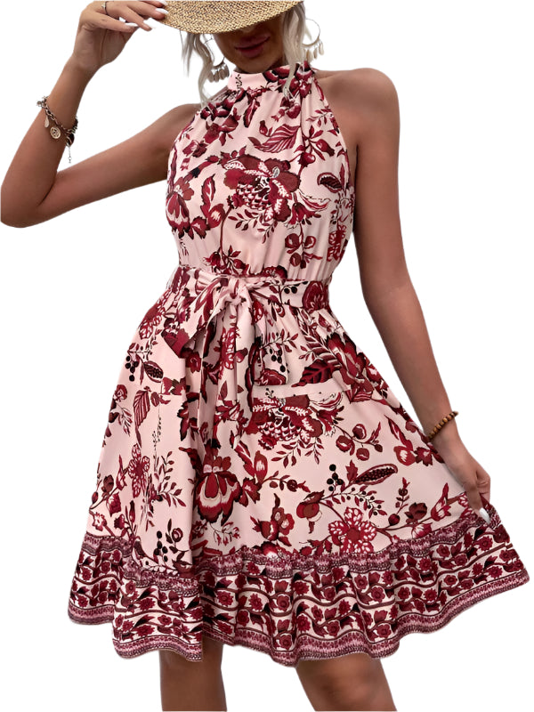 Fitted dress with floral print and backless mini dress for women