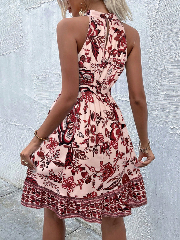 Fitted dress with floral print and backless mini dress for women