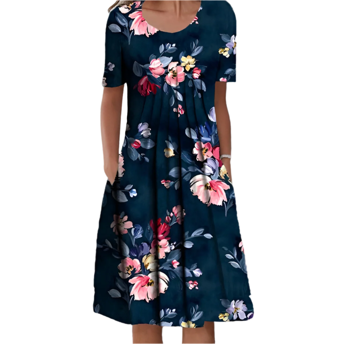 Elegant floral midi dress with pockets printed fluid chic summer
