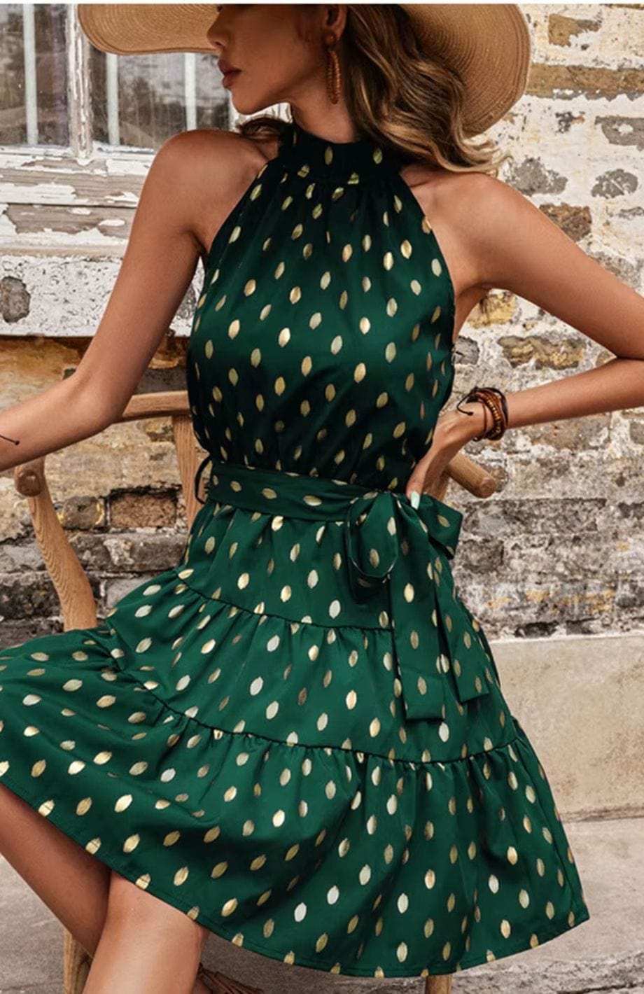 Mini backless dress with ruffles and halter neck - summer outfit for women