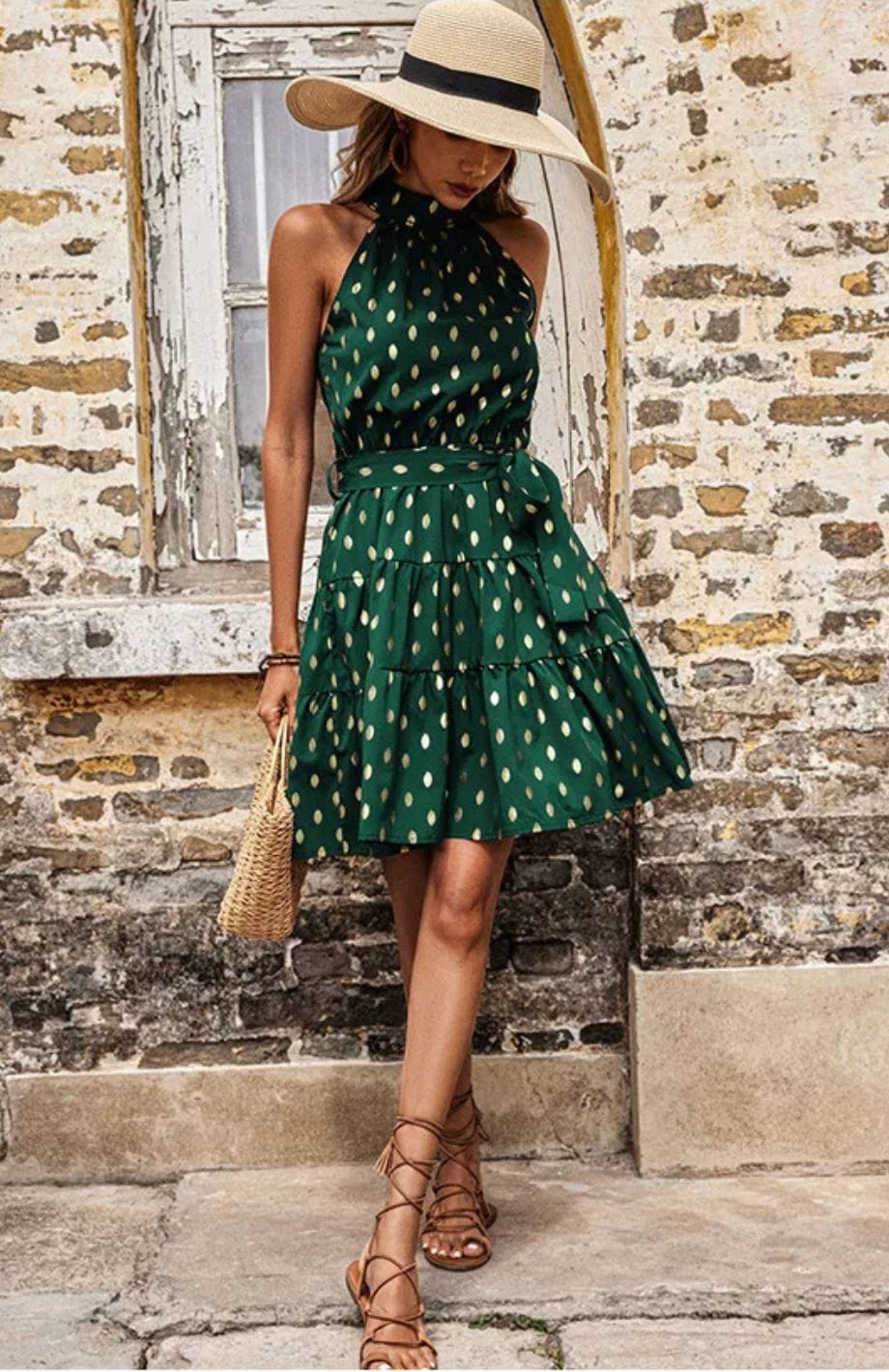 Mini backless dress with ruffles and halter neck - summer outfit for women