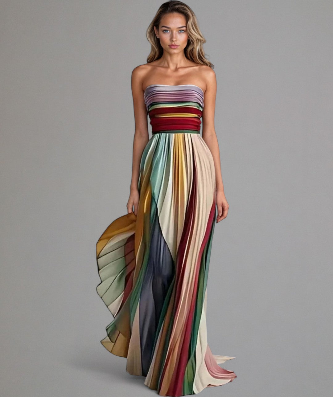 Robe bustier colorée pour femme – Tenue de soirée trapèze d'été