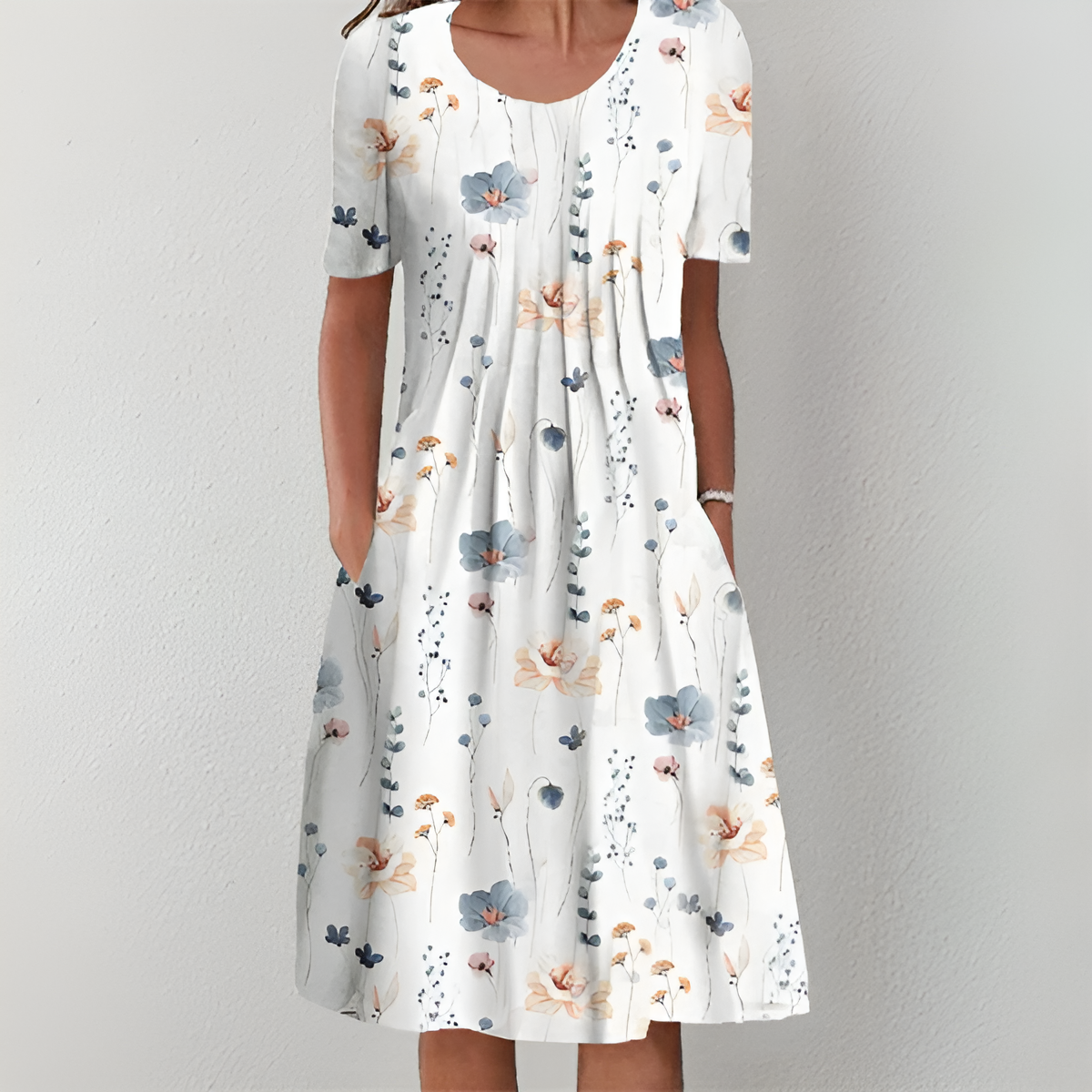 Elegant floral midi dress with pockets printed fluid chic summer