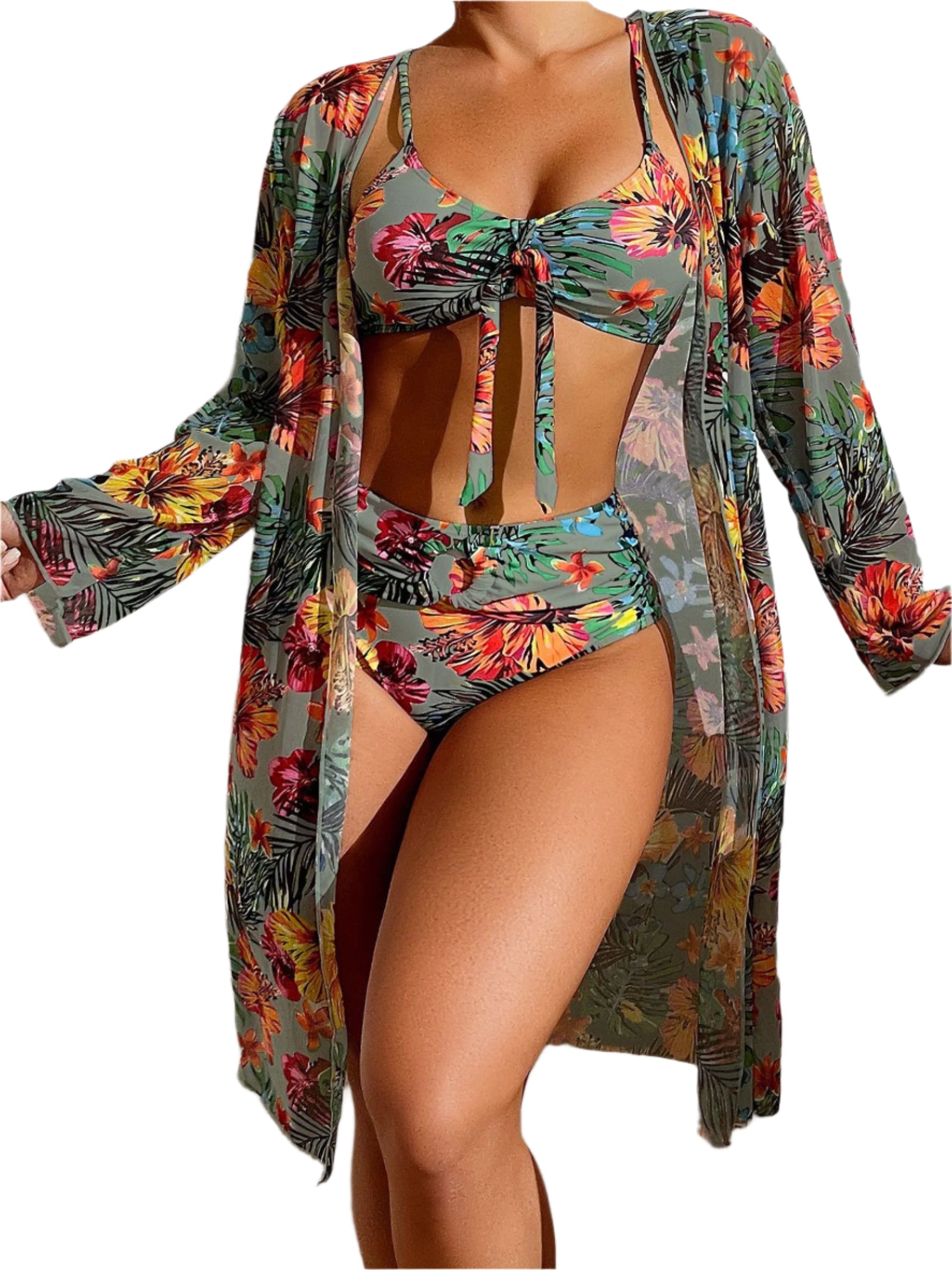 Floral and colorful beach swimsuit cover-ups with transparency for women